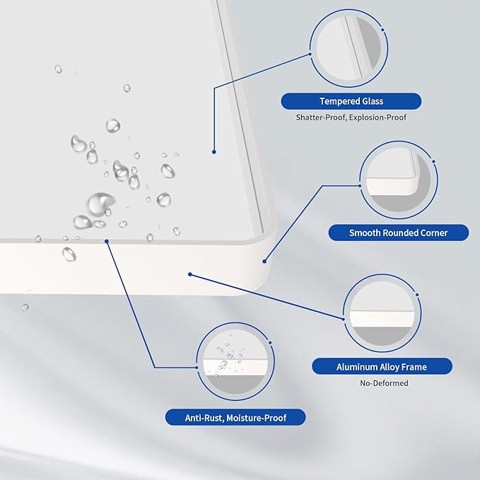 WEER White Bathroom Mirror 40X30 Inch, Rounded Rectangle White Metal Frame Mirror, Matte White Bathroom Vanity Mirror with Tempered Glass, Anti-Rust, Hangs Horizontally or Vertically