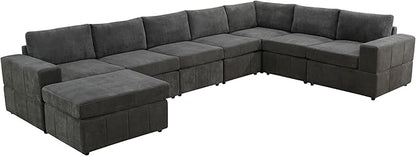 Sectional Couches for Living Room, L Shaped Modular Sectional Sofa with Ottoman, Modern Large U Shaped Couch for Bedroom, Brown