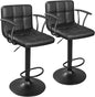Bar Stools Set of 2, Armrest Adjustable Swivel Barstools with Back, Double Needle PU Leather Counter Height Chairs for Kitchen lsland (Black)