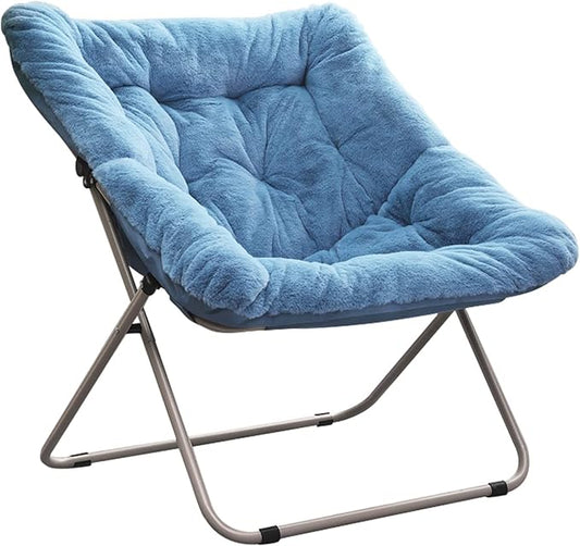Tiita Comfy Saucer Chair, Soft Faux Fur Oversized Folding Accent Chair, Lounge Lazy Chair for Kids Teens Adults, Metal Frame Moon Chair for Bedroom, Living Room, Dorm Rooms, X-Large, Blue