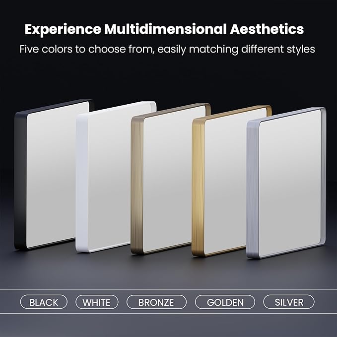 Brushed Nickel Bathroom Mirror 60x36 Inch, Brushed Silver Metal Frame Mirror Wall Mounted, Rounded Rectangle Bathroom Vanity Mirror, Tempered Glass, Anti-Rust, Horizontal/Vertical