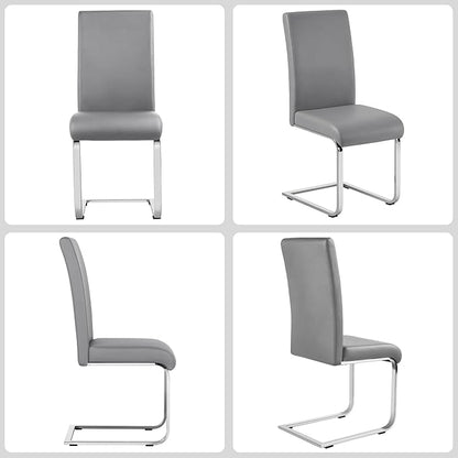 Yaheetech Dining Chairs Set of 6 Modern Faux Leather Upholstered Dining Room Chairs with High Back and Metal Chrome Legs for Kitchen/Living Room/Restaurant, Light Gray