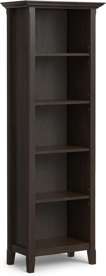 SIMPLIHOME Amherst Bookcase - 70 inch Tall 5-Shelf Solid Wood Bookshelf in Hickory Brown, Transitional Storage for Living Room, Study Room or Office with Adjustable Shelves and Tapered Legs