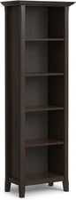 SIMPLIHOME Amherst Bookcase - 70 inch Tall 5-Shelf Solid Wood Bookshelf in Hickory Brown, Transitional Storage for Living Room, Study Room or Office with Adjustable Shelves and Tapered Legs