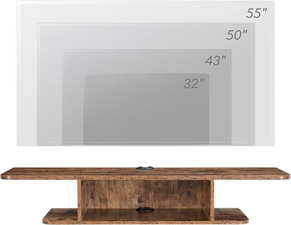 FITUEYES Floating TV Stand Wall Mounted, 2 Tier Floating Entertainment Shelf Under TV for Living Room, Rustic Brown