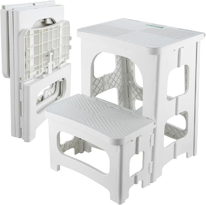 Folding 2-Step Stool for Adults Kids Non-Slip Collapsible Portable Step Stool for Kitchen Home Toilet Bedroom Office Bathroom Rv,Holds 300 Lbs(White)