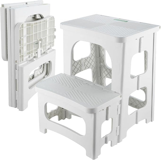 Folding 2-Step Stool for Adults Kids Non-Slip Collapsible Portable Step Stool for Kitchen Home Toilet Bedroom Office Bathroom Rv,Holds 300 Lbs(White)