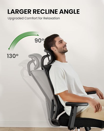 Marsail Ergonomic Office Chair Ergonomic Gaming Chair with Lumbar Support, 2D Headrest, Adjustable Armrests, Contoured Seat Cushion, Computer Desk Chair with Wheels for Home and Office