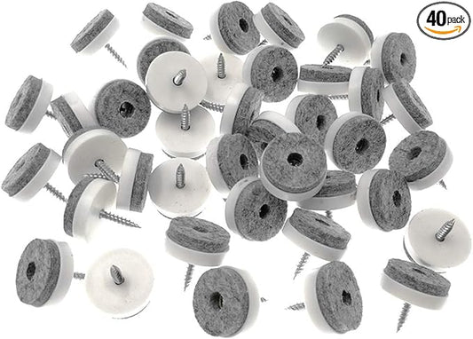 ALIMITOPIA 40pcs Screw-on Furniture Felt Pad Chair Glide Slider Hardwood Floor Protector for Wooden Leg Feet of Chair Table Furniture(Φ20mm or 0.8";White)