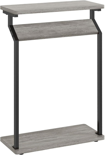 Narrow Side Table for Small Spaces, Slim Couch Tray Table, Skinny Thin End Table for Living Room, Bedroom, Grey