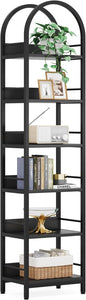 LITTLE TREE 6-Tier Open Bookshelf, 78.7" Tall Arched Bookcase, Black Wooden Bookshelf with Metal Frame, Freestanding Narrow Bookcase Display Shelves for Living Room, Bedroom, Office