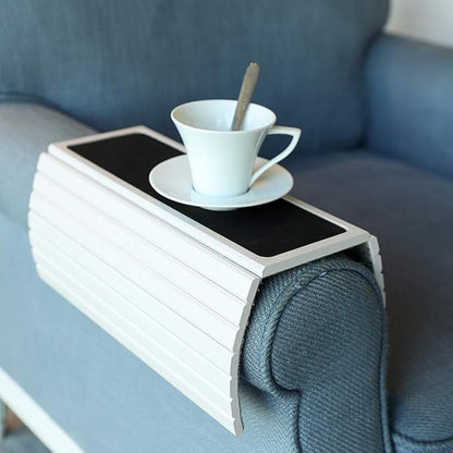GEHE Sofa Arm Tray Table for Couch Flexible/Foldable Sofa Tray Couch arm Table Perfect for Drinks Snacks Remote Control or Phone Great arm Tray for Couch armrest (White)