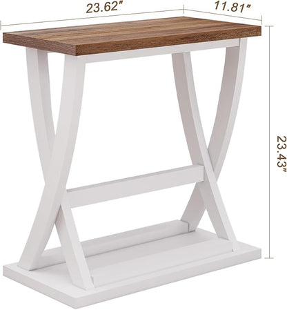 ChooChoo Farmhouse End Tables Living Room Set of 2, Narrow Side Table with Storage Shelf, Modern X-Design Slim End Table for Living Room, 11.8" D*23.6" W*23.4" D