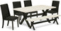 East West Furniture X627FL624-6 6 Piece Dining Room Set Contains a Rectangle Dining Table with X-Legs and 4 Black Linen Fabric Parson Chairs with a Bench, 40x72 Inch, Multi-Color
