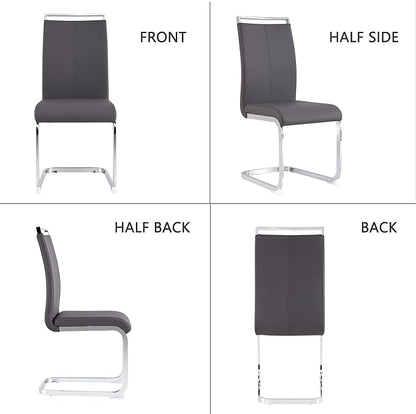 Dining Chairs Set, Kitchen Modern Metal Chairs with Faux Leather Padded Seat High Back and Sturdy Chrome Legs, Chairs for Dining Room (Grey, Set of 4)