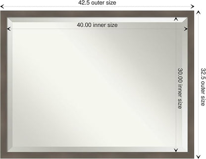 Amanti Art Grey Wall Mirror 33x43 Edwin Clay Grey Rectangle Bathroom Mirror for Wall Decor Living Room, X-Large Casual Wood Frame, Hangs Horizonally and Vertically, Bathroom Decor, Beveled Edge