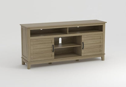 GarveeHome TV Stand for 63 in, Entertainment Center with Adjustable Shelves, Farmhouse TV Stand with Cabinet Doors,for Living Room, Bedroom (Wood Color, 63)