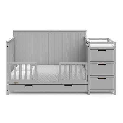 Graco Hadley All-in-One Convertible Crib & Changer (Pebble Gray) – GREENGUARD Gold Certified, Fits Standard Crib Mattress, Converts to Toddler Bed and Full Bed, 4 Adjustable Mattress Heights
