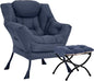Lazy Chair with Ottoman, Large Modern Lounge Accent Chair with Armrests and Footrest, Reading Armchair with Ottoman, Leisure Sofa Chair for Living Room, Bedroom, Dorm Room, Office (Navy)