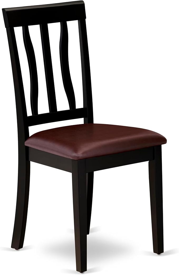 East West Furniture HLAN5-BCH-LC 5 Piece Dining Set Includes a Round Dining Table with Pedestal and 4 Faux Leather Kitchen Room Chairs, 42x42 Inch, Black & Cherry