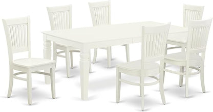 East West Furniture LGVA7-LWH-W 7 Piece Dining Room Furniture Set Consist of a Rectangle Kitchen Table with Butterfly Leaf and 6 Dining Chairs, 42x84 Inch, Linen White