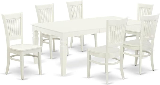 East West Furniture LGVA7-LWH-W 7 Piece Dining Room Furniture Set Consist of a Rectangle Kitchen Table with Butterfly Leaf and 6 Dining Chairs, 42x84 Inch, Linen White
