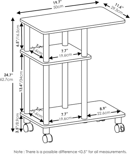 Furinno Turn-N-Tube C Shaped Side Table With Casters, Espresso/Black
