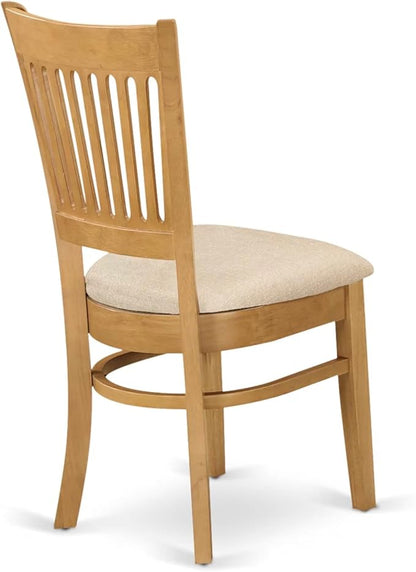 East West Furniture ANVA5-OAK-C 5 Piece Dining Room Furniture Set Includes a Round Dining Table with Pedestal and 4 Linen Fabric Upholstered Chairs, 36x36 Inch, Oak