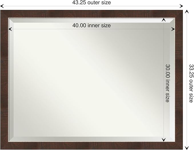 Amanti Art Brown Wall Mirror 33x43 Wildwood Brown Narrow Rectangle Bathroom Mirror for Wall Decor Living Room, X-Large Rustic Farmhouse Frame, Hangs Horizonally and Vertically, Bathroom Decor, Beveled