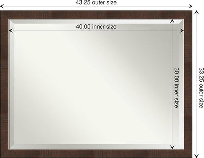 Amanti Art Brown Wall Mirror 33x43 Wildwood Brown Narrow Rectangle Bathroom Mirror for Wall Decor Living Room, X-Large Rustic Farmhouse Frame, Hangs Horizonally and Vertically, Bathroom Decor, Beveled
