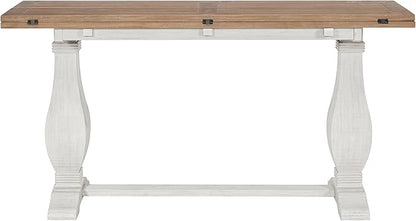 Martin Svensson Home Napa Solid Wood Pedestal Flip-Top Sofa Console Table, White and Driftwood
