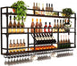 Metal Wall-Mounted Wine Rack with LED Light - 3 Tier Wine Storage Display Rack with Glass Holder - Space-Saving Bottle Display Shelf for Home Bars, Dining Rooms(Black, 79in/200cm)