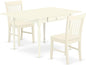 East West Furniture MZNO3-LWH-W 3 Piece Kitchen Table Set for Small Spaces Contains a Rectangle Dining Room Table with Dropleaf and 2 Solid Wood Seat Chairs, 36x54 Inch, Linen White