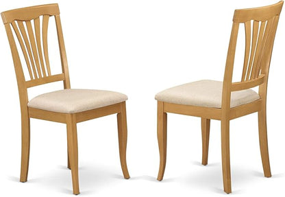 East West Furniture ANAV3-OAK-C 3 Piece Dining Room Table Set Contains a Round Wooden Table with Pedestal and 2 Linen Fabric Kitchen Dining Chairs, 36x36 Inch, Oak