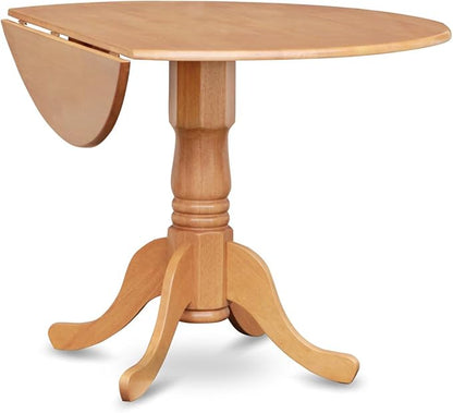 East West Furniture DLAB5-OAK-55 5 Piece Dining Room Furniture Set Includes a Round Dining Table with Dropleaf and 4 Oasis Blue Faux Leather Parsons Chairs, 42x42 Inch, Oak