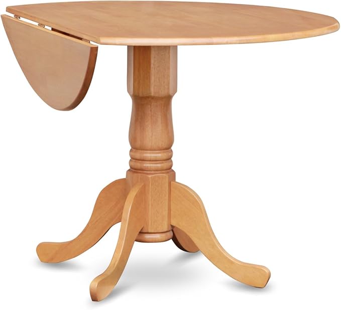 East West Furniture DLBA5-OAK-02 5 Piece Dining Set Includes a Round Dining Room Table with Dropleaf and 4 Light Beige Linen Fabric Upholstered Parson Chairs, 42x42 Inch, Oak