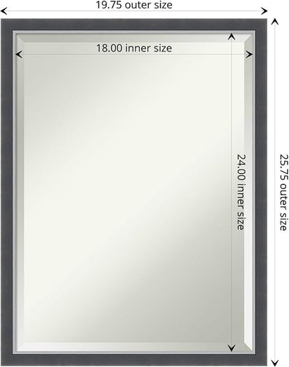 Amanti Art Black Bathroom Mirror for Over Sink, 26x20 Eva Black Silver Thin Rectangle Vanity Mirror, Medium Modern Contemporary Frame, Hangs Horizonally and Vertically, Bathroom Wall Decor, Beveled