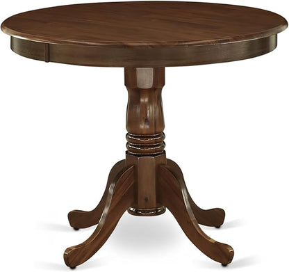 East West Furniture ANDA3-AWA-13 3 Piece Kitchen Table Set Includes a Round Dining Table with Pedestal and 2 Polyester Fabric Upholstered Parson Chairs, 36x36 Inch, Antique Walnut