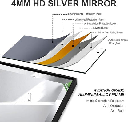 24x32 Inch Black Mirror with Beveled Trim, Aluminum Frame Bathroom Vanity Mirror, Modern Rectangular Wall Mounted Mirror
