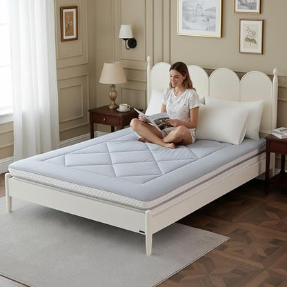 Welnow Japanese Futon Floor Mattress, Thick Queen Size Tatami Mat Portable & Foldable Roll Up Floor Bed Mattress with Storage Bag, Sleeping Pad for Adults, Dorm, Guest Bed, Camping and Travel, Grey