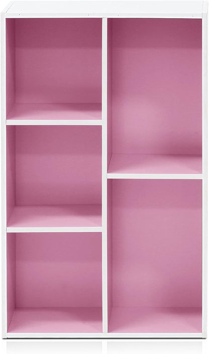Furinno 5-Cube Reversible Open Shelf, White/Pink 11069WH/PI