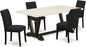 East West Furniture V627AB624-5 5 Piece Dining Set Includes a Rectangle Dining Room Table with V-Legs and 4 Black Color Linen Fabric Upholstered Parson Chairs, 40x72 Inch, Multi-Color