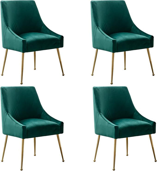 Modern Velvet Dining Chairs Set of 4, Contemporary Upholstered Furniture Collection with Polished Gold Metal Legs, Elegant Accent Chairs for Kitchen Living Room(Green)