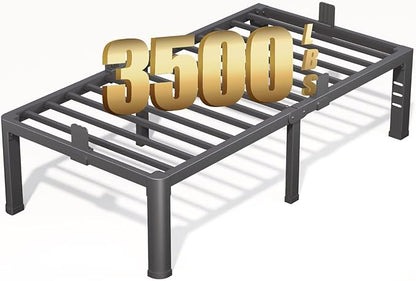 FUIOBYVV 18 Inch Twin Bed Frame with Rounded Corner and Headboard Hole Mattress Retainers 3500 LBS Metal Heavy Duty Steel Slats Support No Box Spring Needed Platform Noise Free Easy Assembly