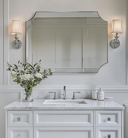 ANDY STAR Brushed Nickel Mirror 30x40 Inch, Scalloped Bathroom Mirror, Silver Bathroom Mirror in Anti-Rust Stainless Steel Metal Thin Frame Deep 1’’, Large Wall-Mounted Mirror (Horizontal/Vertical)