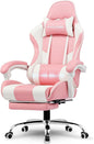 GTPLAYER Gaming Chair, Computer Chair with Footrest and Lumbar Support, Height Adjustable Game Chair with 360°-Swivel Seat and Headrest and for Office or Gaming (Faux Leather, Pink)