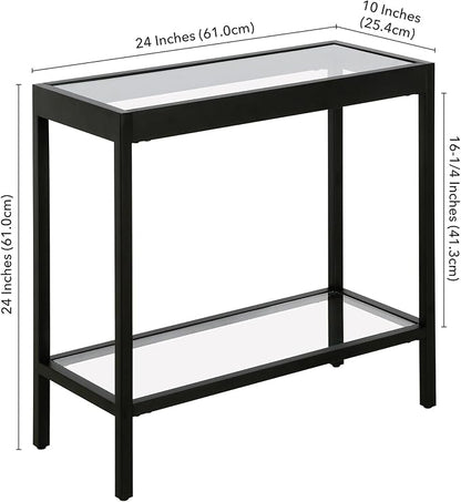 Henn&Hart 24" Wide Rectangular Rectangular Side Table in Blackened Bronze, Table for Living Room, Bedroom
