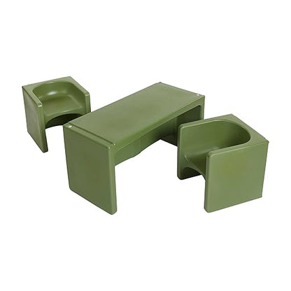 ECR4Kids Tri-Me Table and Cube Chair Set, Multipurpose Furniture, Hunter Green, 3-Piece