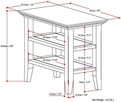 SIMPLIHOME Acadian 14-inch Wide Solid Wood Narrow End Table in Brunette Brown, Transitional-Style Side Table for Living Room, Bedroom, or Family Room with 2 Open Shelves