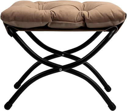HollyHOME 15"(H) Folding Footrest Stool, Upholstered Small Foldable Ottoman, Accent Padded Sofa Foot Stool for Lazy Chair, Metal Frame Portable Foot Rest Ottoman for Living Room, Bedroom, Dark Brown